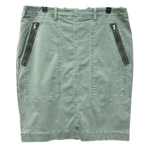 J. Crew Womens Olive Green Utility Denim Pencil Skirt Zip Pockets Size 12